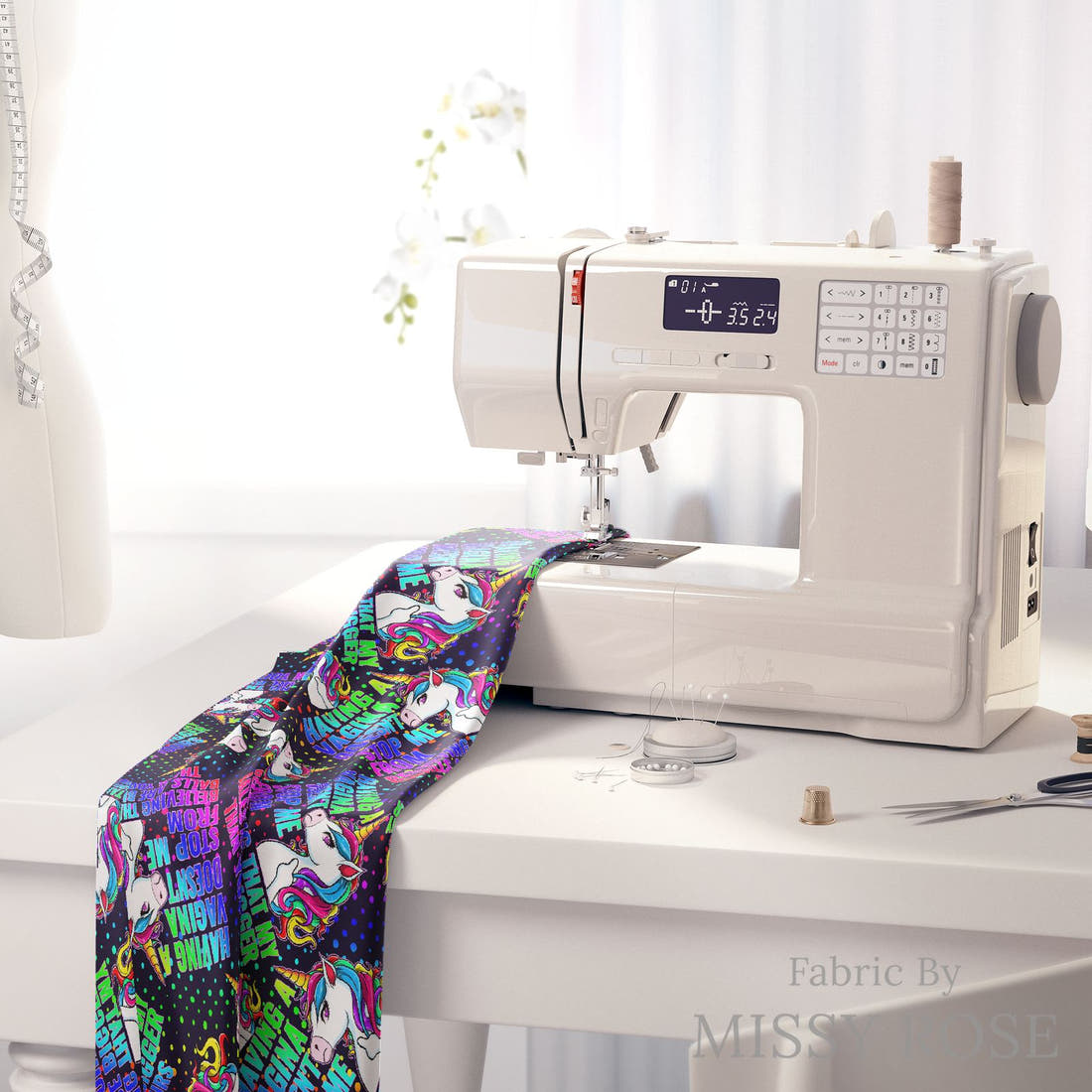 Profanity Fabric 395 on a sewing machine - premium fabric for sewing projects | Fabric by Missy Rose