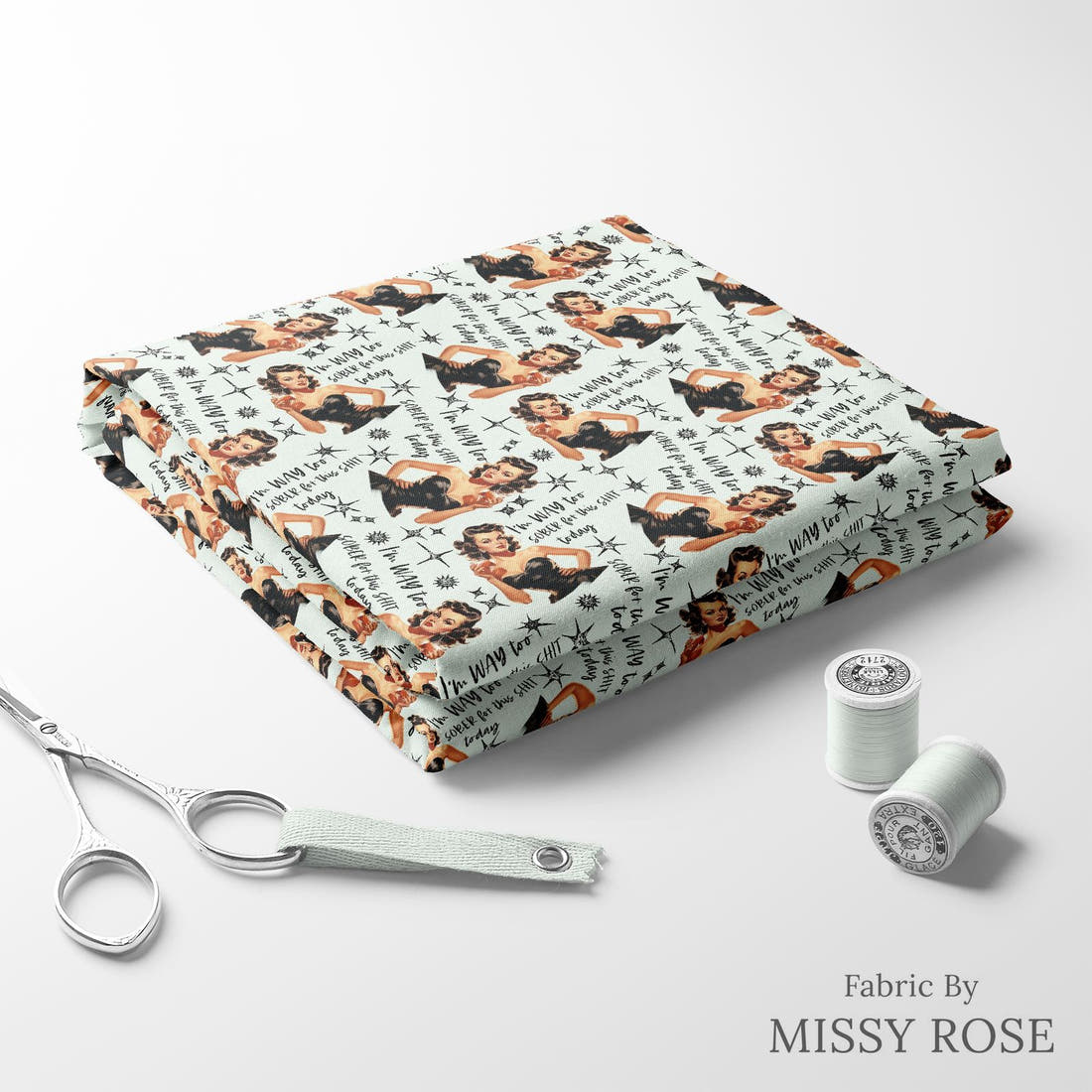 Profanity Fabric 396 folded fabric stack with matching thread - pre-order fabric Australia | Fabric by Missy Rose