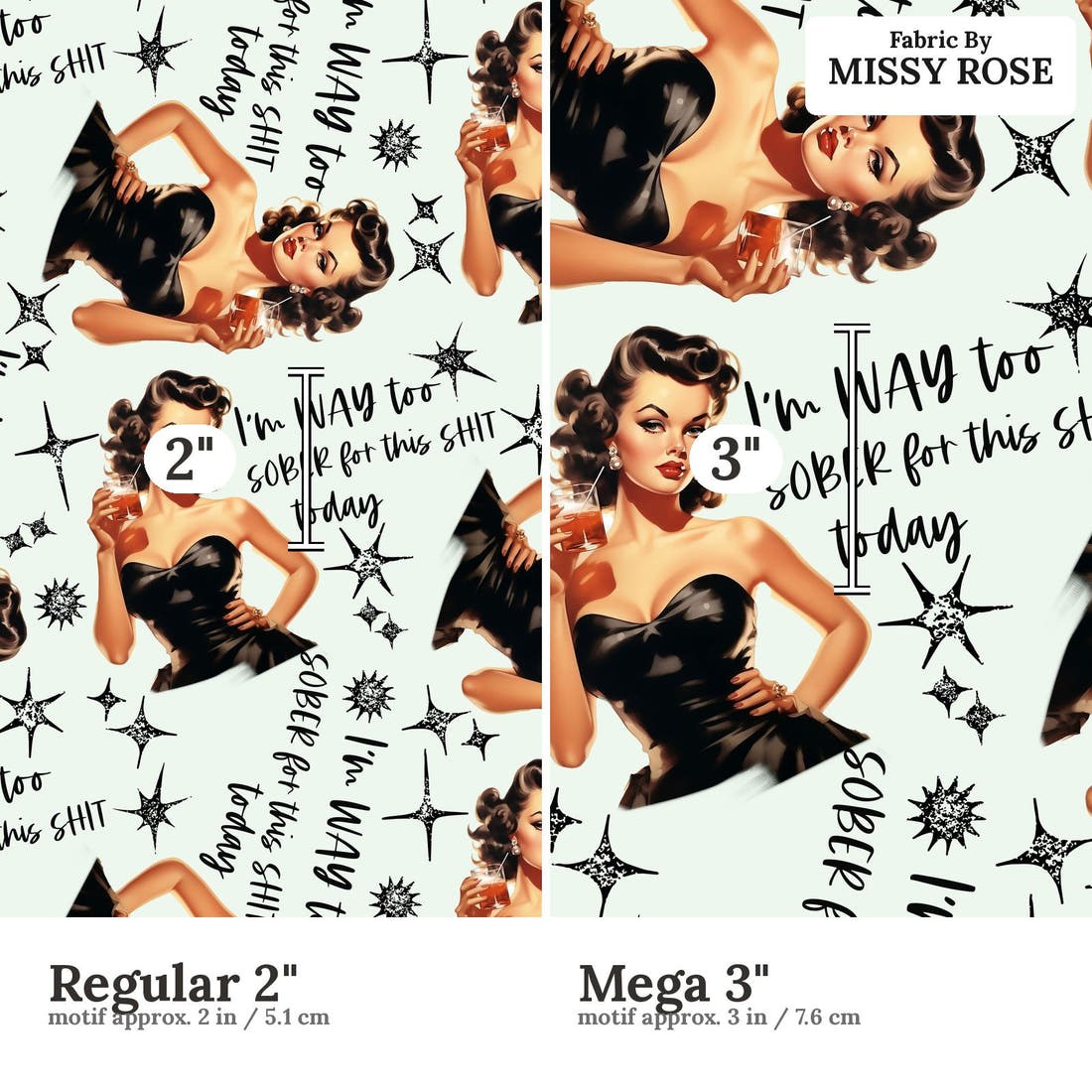 Profanity Fabric 396 Regular 2 inch vs Mega 3 inch print scale side by side | Fabric by Missy Rose