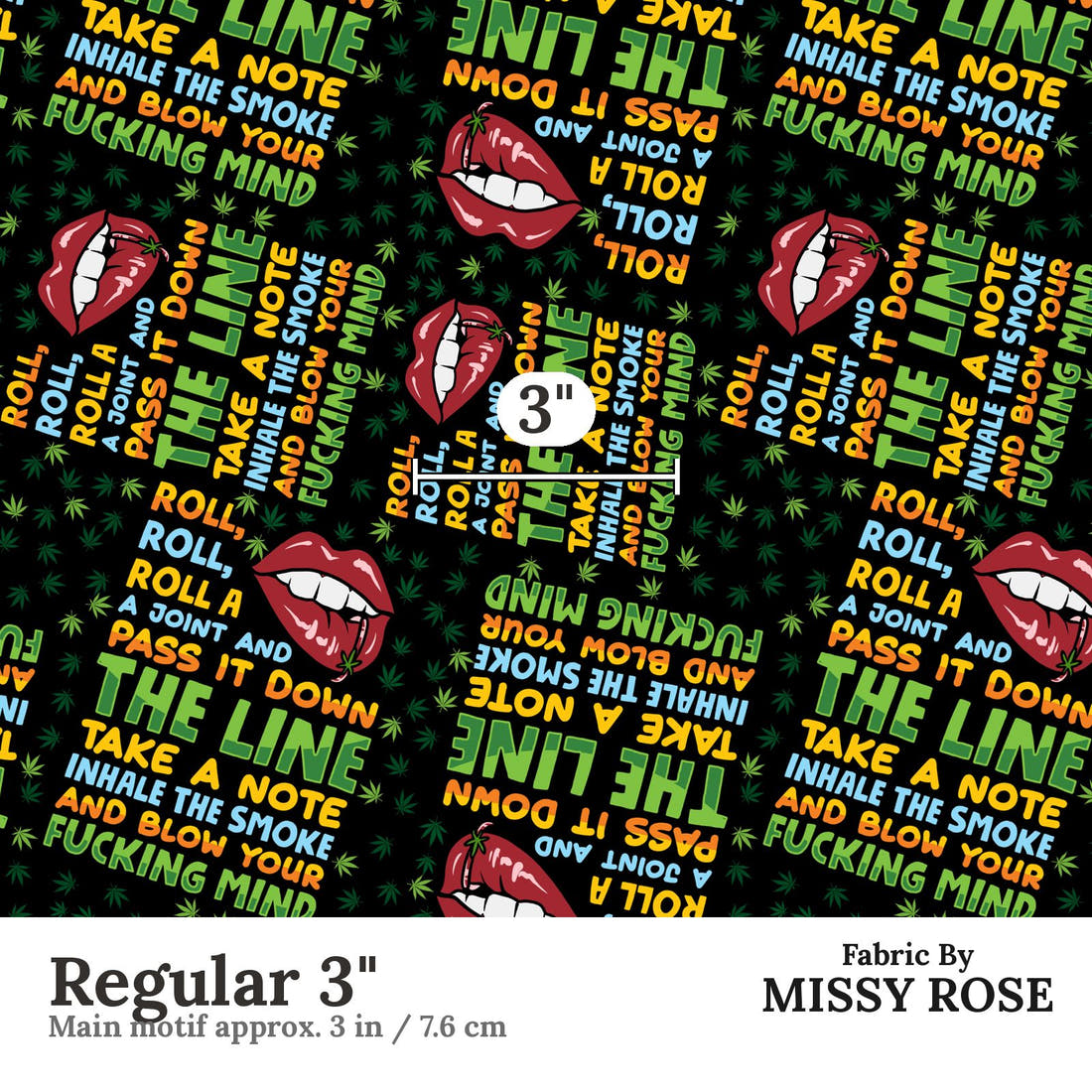 Profanity Fabric 397 Regular 3 inch print scale guide | Fabric by Missy Rose