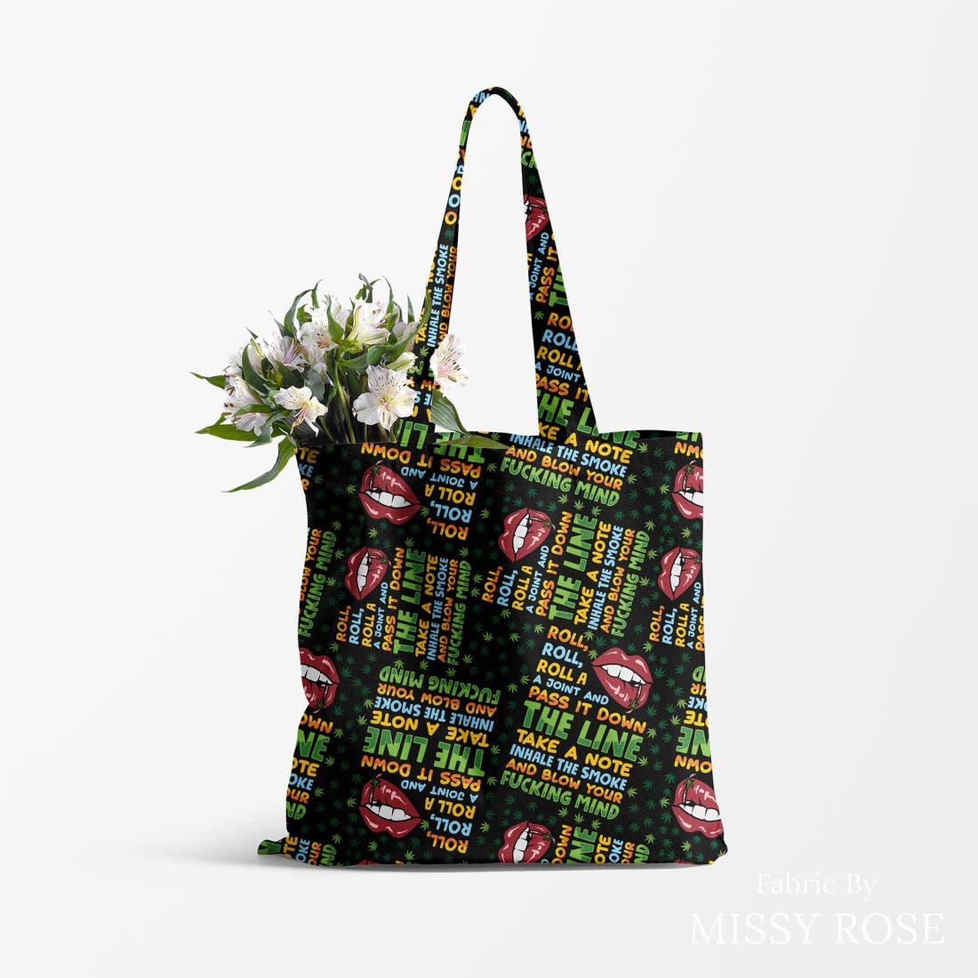Profanity Fabric 397 made up as a tote bag - see how the print looks made up | Fabric by Missy Rose
