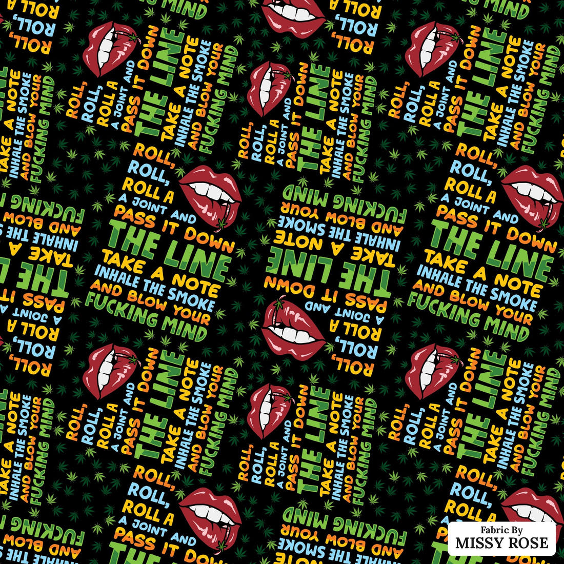 Profanity Fabric 397 - flat view of the print, zoom in for detail | Fabric by Missy Rose