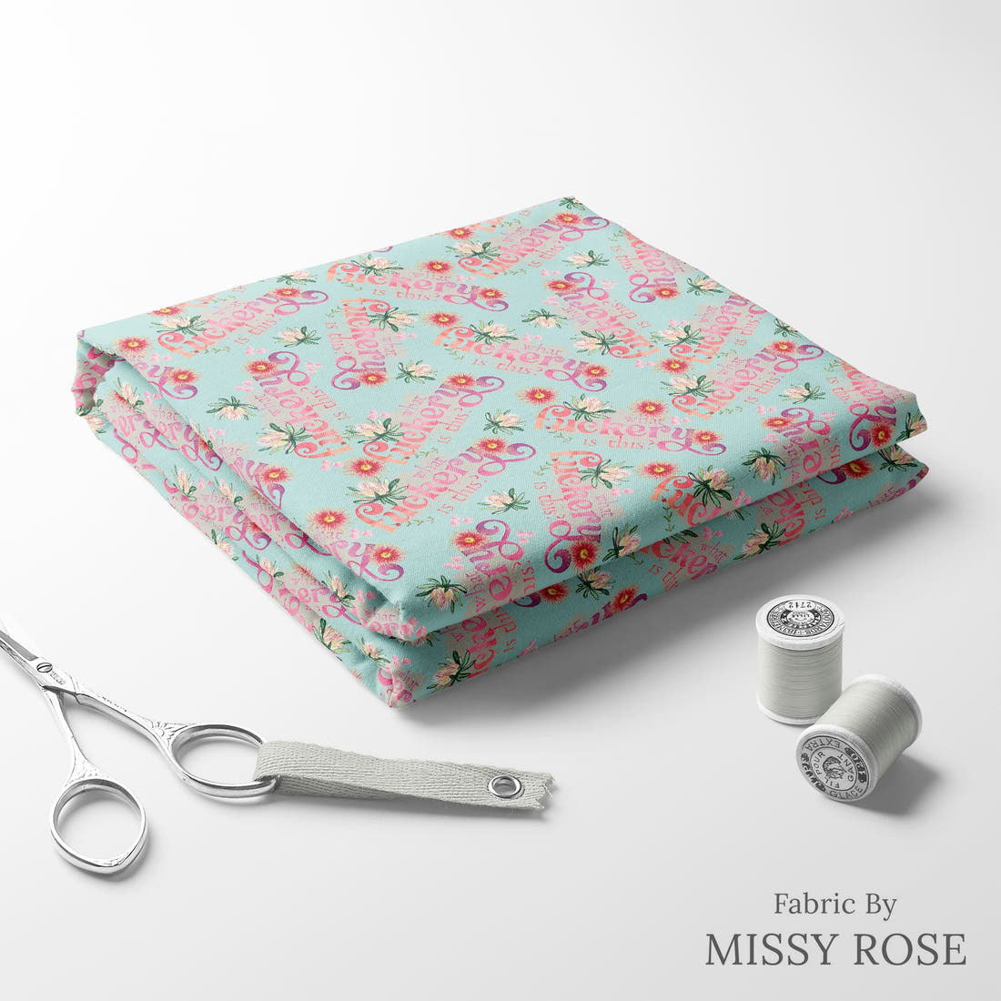 Profanity Fabric 398 folded fabric stack with matching thread - pre-order fabric Australia | Fabric by Missy Rose