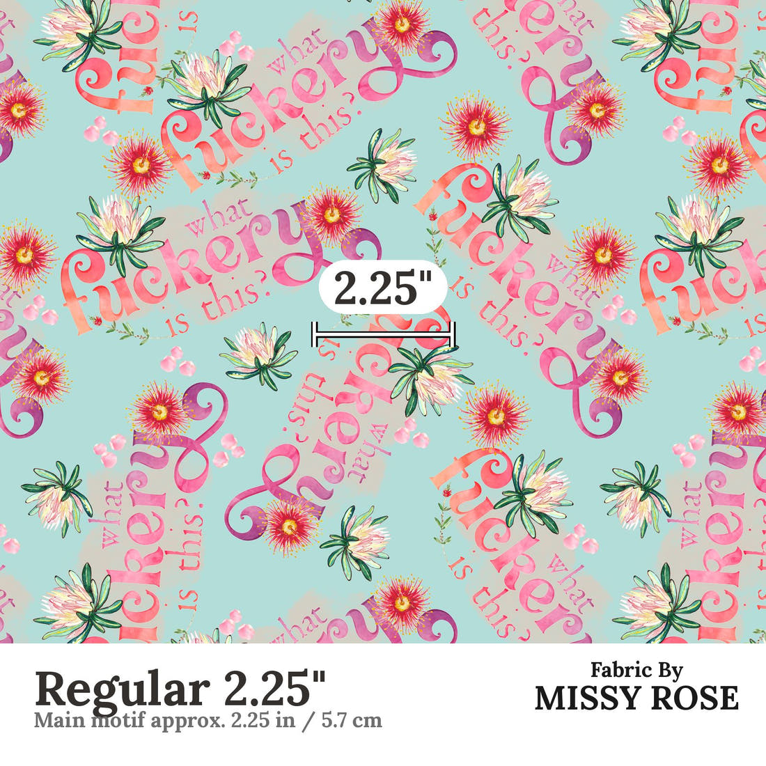 Profanity Fabric 398 Regular 2.25 inch print scale guide | Fabric by Missy Rose
