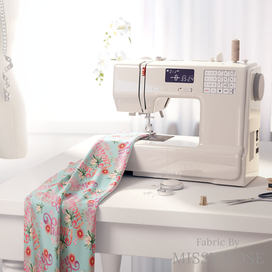 Profanity Fabric 398 on a sewing machine - premium fabric for sewing projects | Fabric by Missy Rose