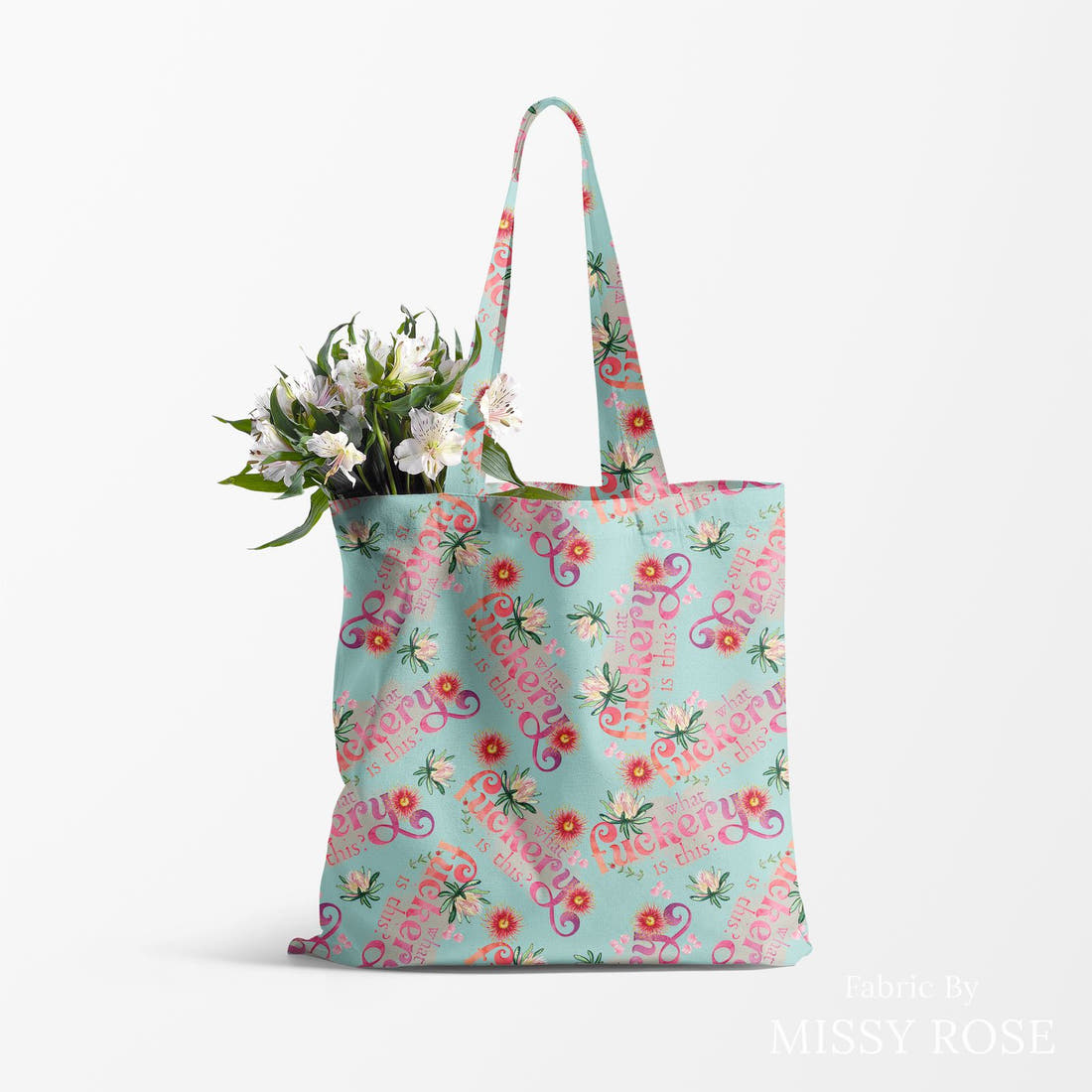 Profanity Fabric 398 made up as a tote bag - see how the print looks made up | Fabric by Missy Rose