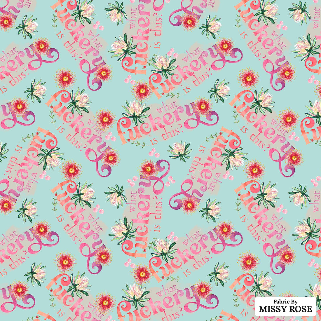 Profanity Fabric 398 - flat view of the print, zoom in for detail | Fabric by Missy Rose