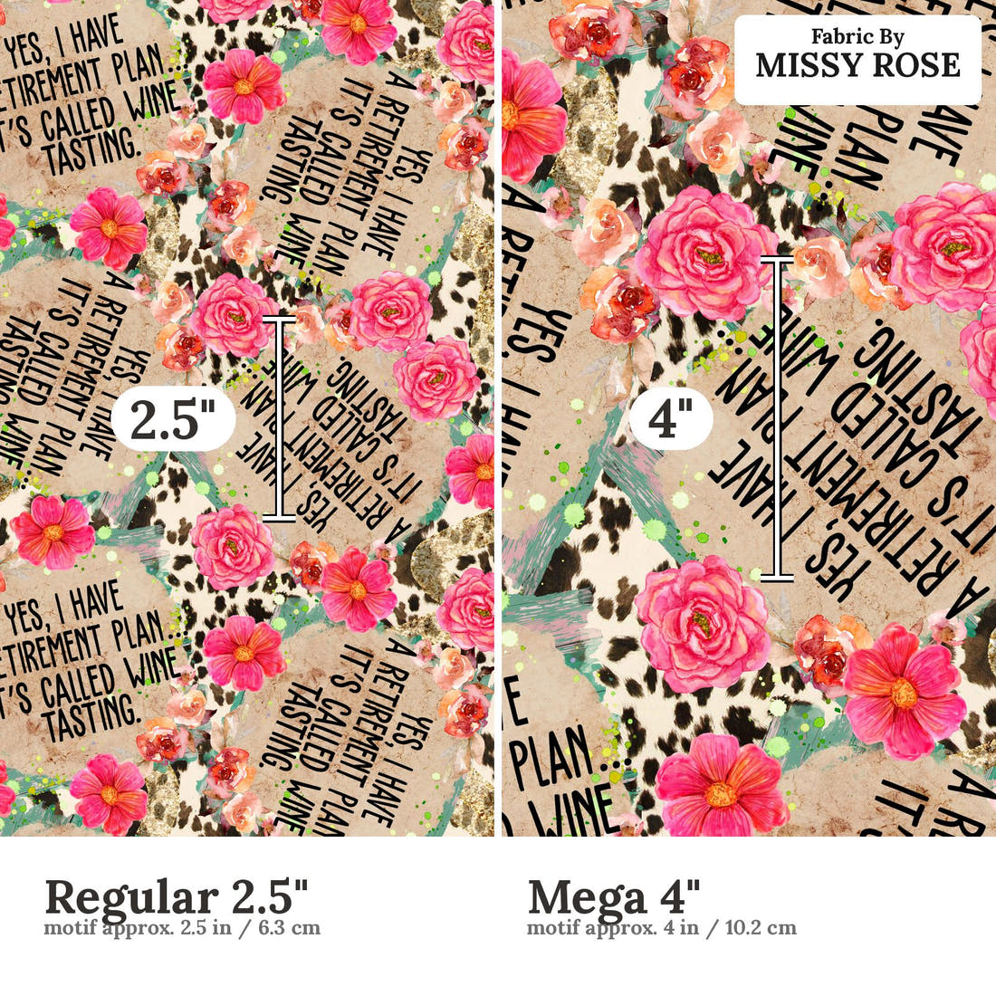 Profanity Fabric 400 Regular 2.5 inch vs Mega 4 inch print scale side by side | Fabric by Missy Rose