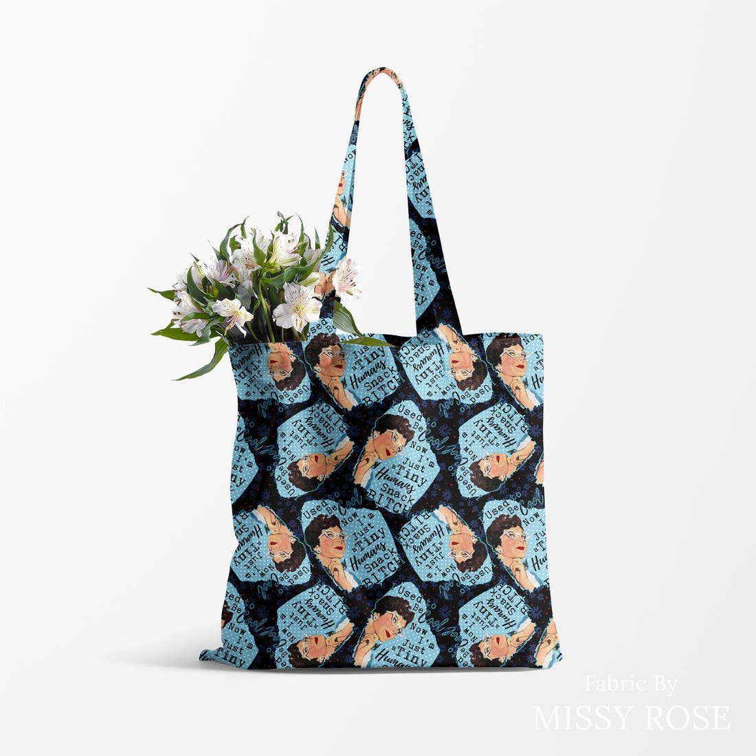 Profanity Fabric 401 made up as a tote bag - see how the print looks made up | Fabric by Missy Rose