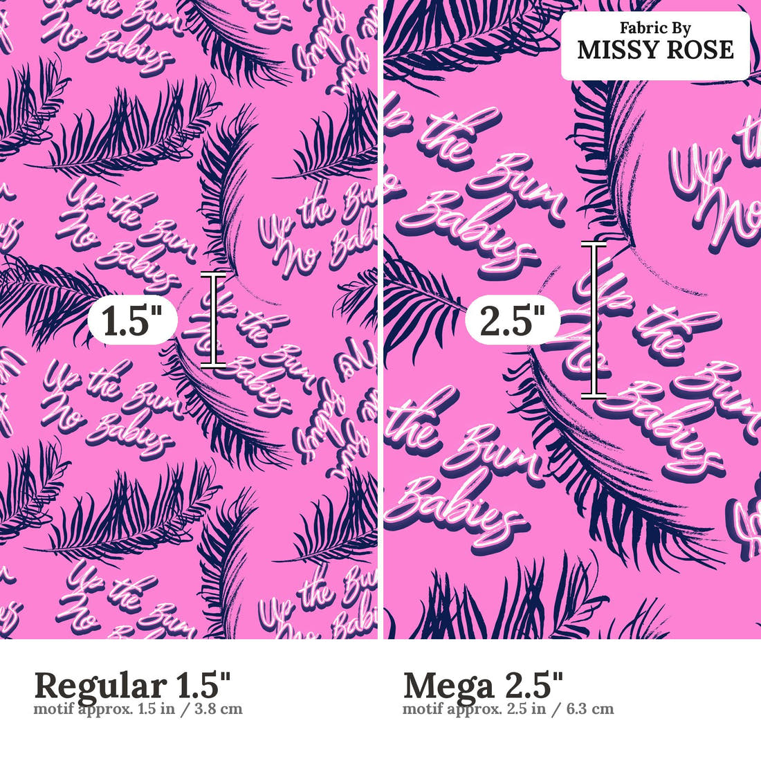 Profanity Fabric 402 Regular 1.5 inch vs Mega 2.5 inch print scale side by side | Fabric by Missy Rose
