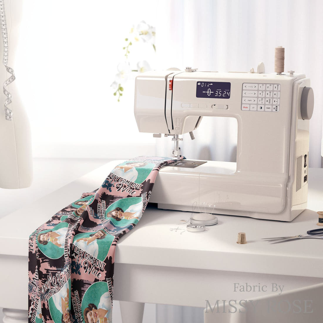 Profanity Fabric 403 on a sewing machine - premium fabric for sewing projects | Fabric by Missy Rose