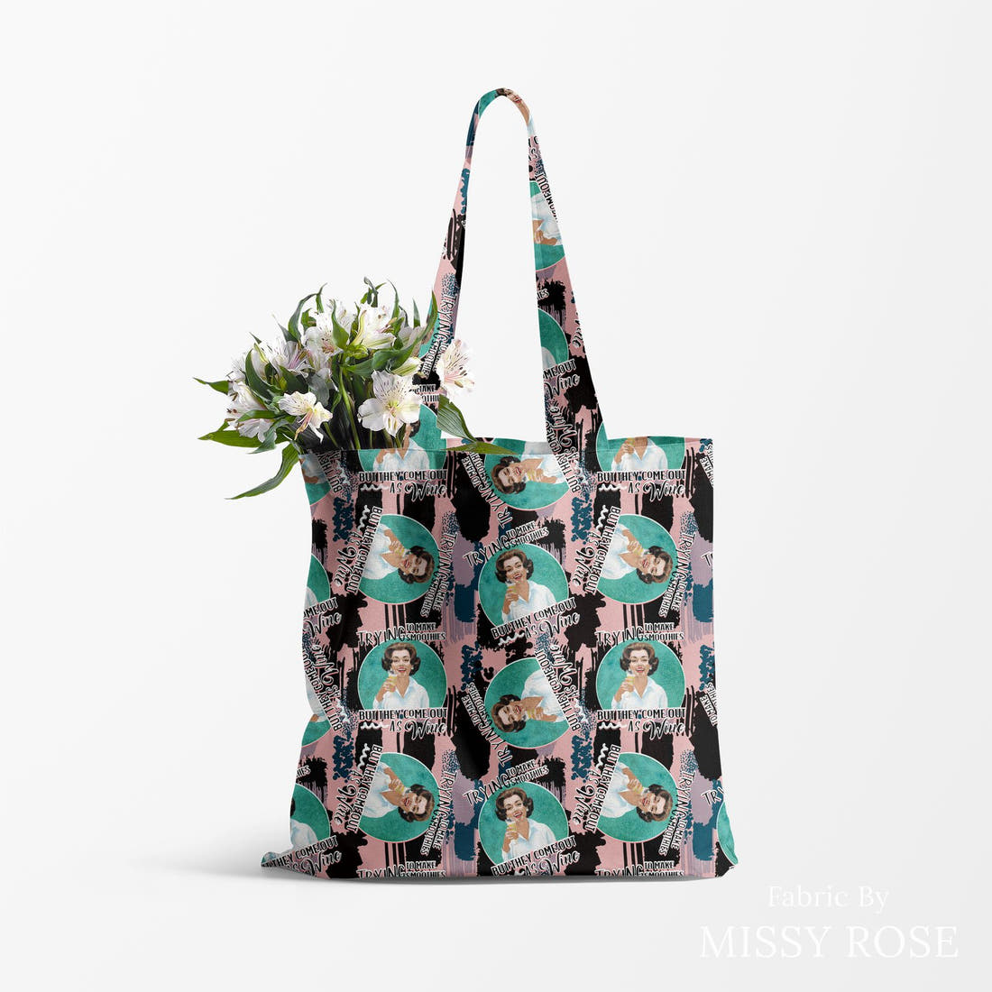Profanity Fabric 403 made up as a tote bag - see how the print looks made up | Fabric by Missy Rose