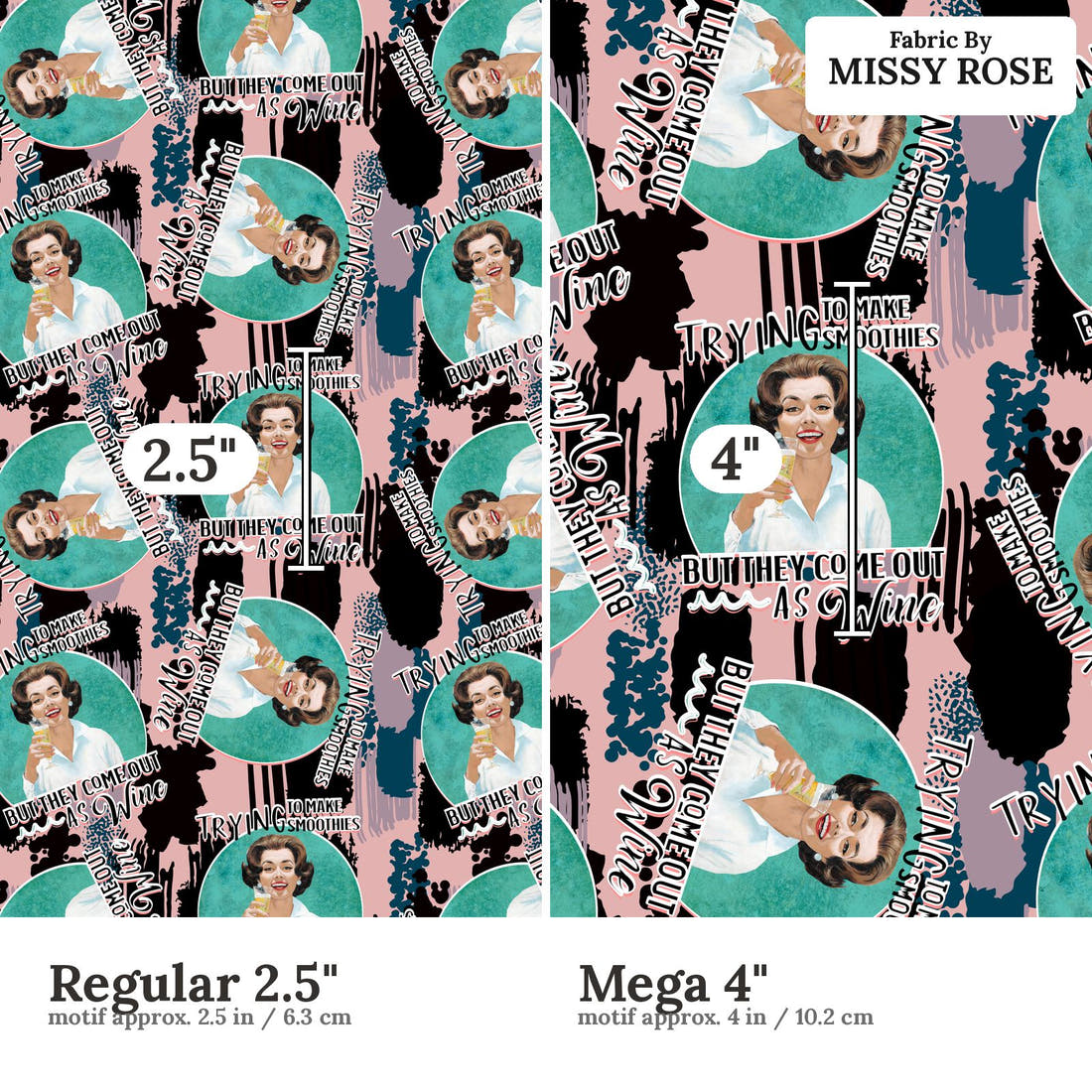 Profanity Fabric 403 Regular 2.5 inch vs Mega 4 inch print scale side by side | Fabric by Missy Rose