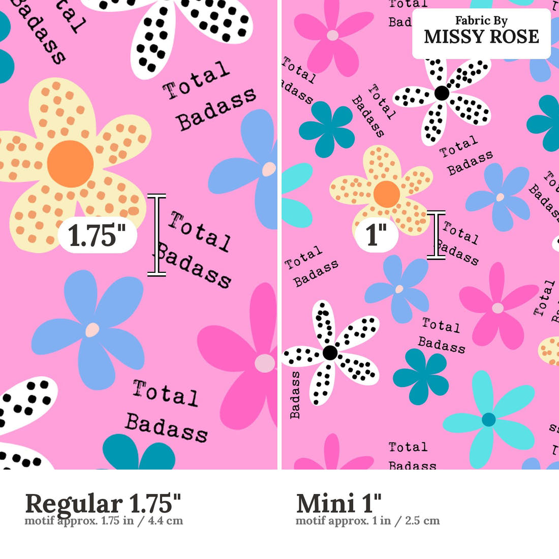 Profanity Fabric 404 Regular 1.75 inch vs Mini 1 inch print scale side by side | Fabric by Missy Rose