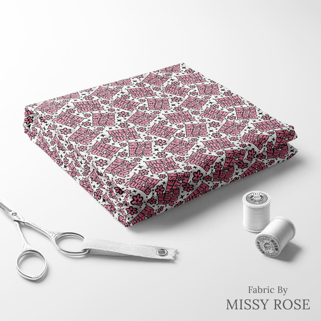 Profanity Fabric 405 folded fabric stack with matching thread - pre-order fabric Australia | Fabric by Missy Rose