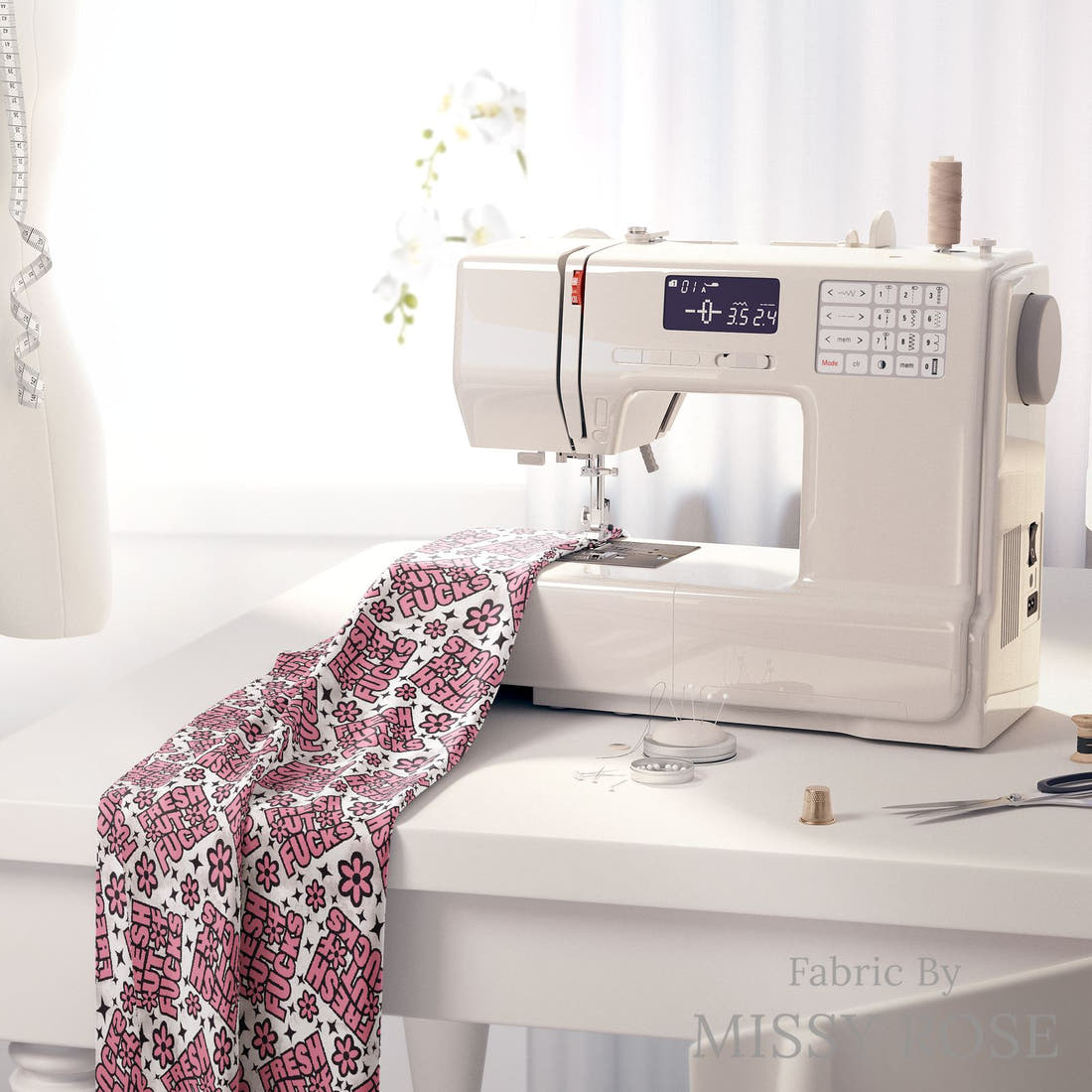 Profanity Fabric 405 on a sewing machine - premium fabric for sewing projects | Fabric by Missy Rose
