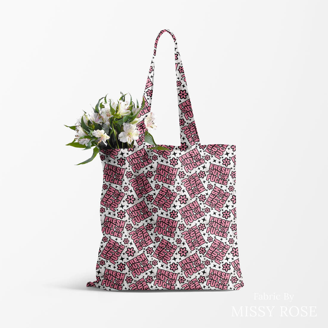 Profanity Fabric 405 made up as a tote bag - see how the print looks made up | Fabric by Missy Rose