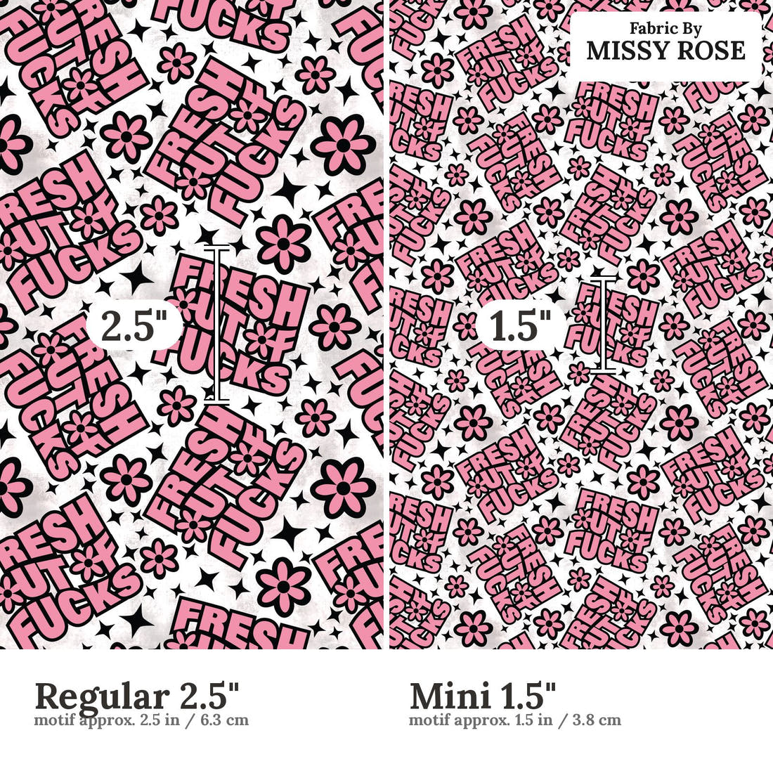 Profanity Fabric 405 Regular 2.5 inch vs Mini 1.5 inch print scale side by side | Fabric by Missy Rose