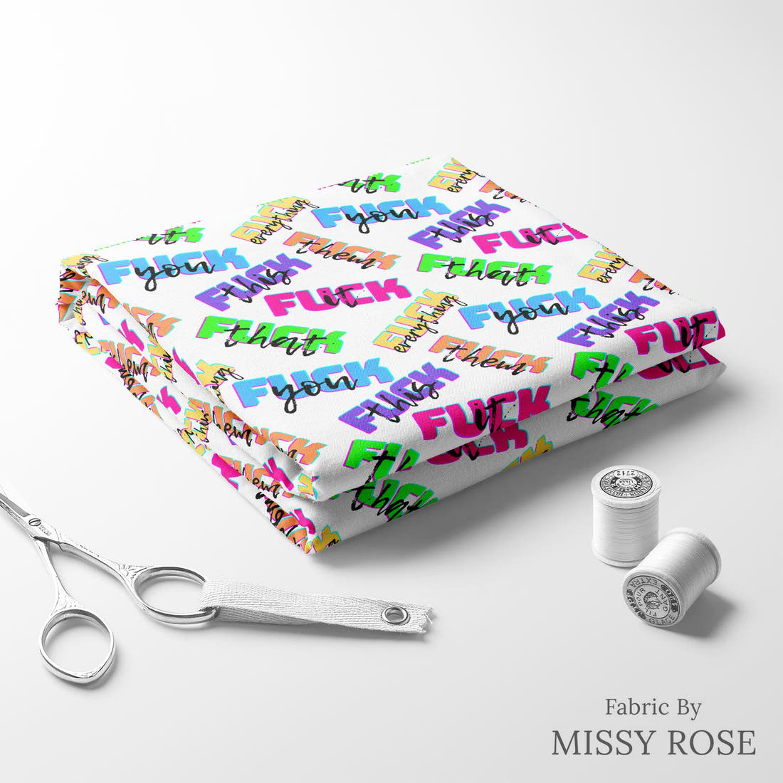 Profanity Fabric 407 folded fabric stack with matching thread - pre-order fabric Australia | Fabric by Missy Rose