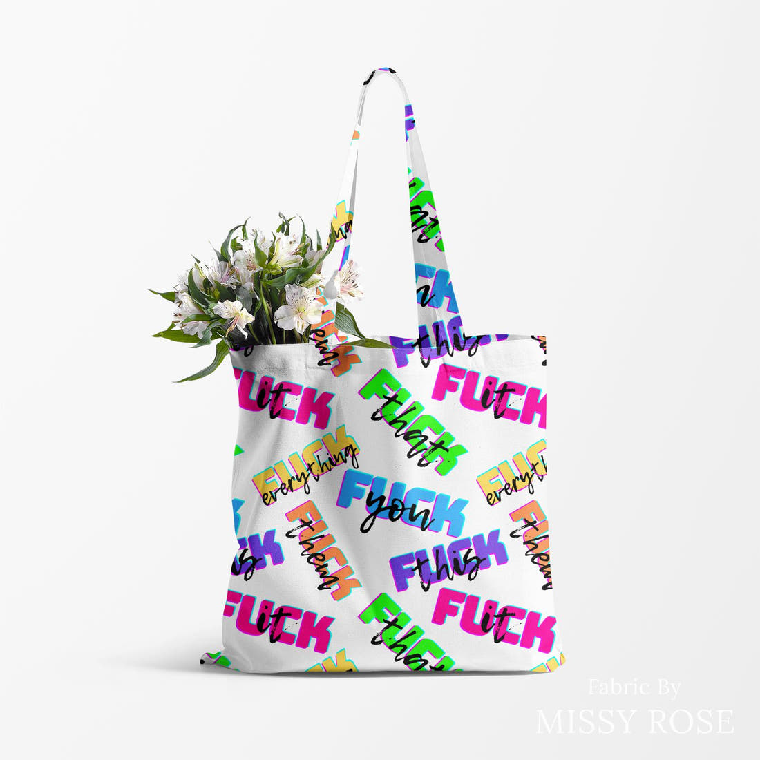 Profanity Fabric 407 made up as a tote bag - see how the print looks made up | Fabric by Missy Rose