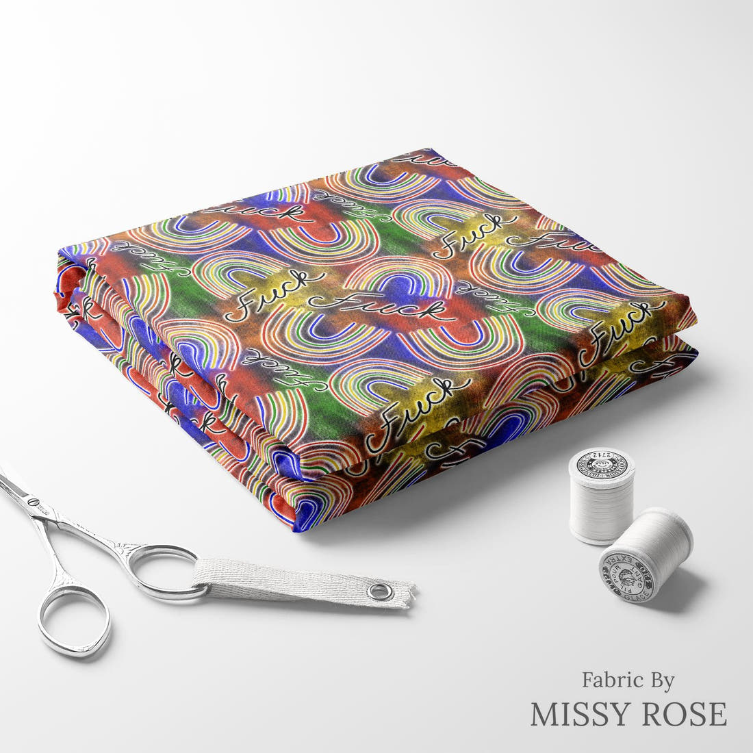 Profanity Fabric 408 folded fabric stack with matching thread - pre-order fabric Australia | Fabric by Missy Rose