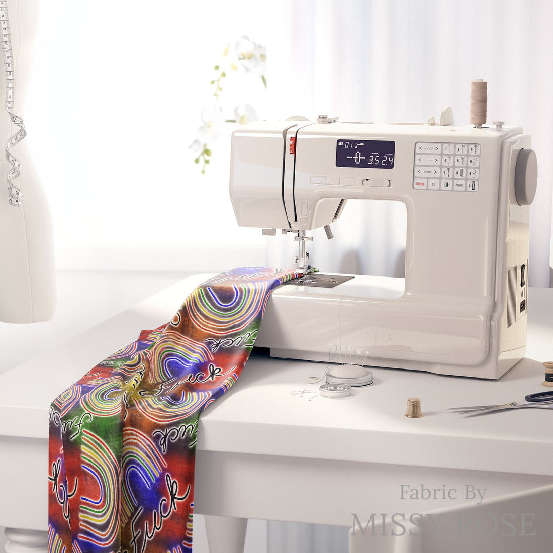 Profanity Fabric 408 on a sewing machine - premium fabric for sewing projects | Fabric by Missy Rose