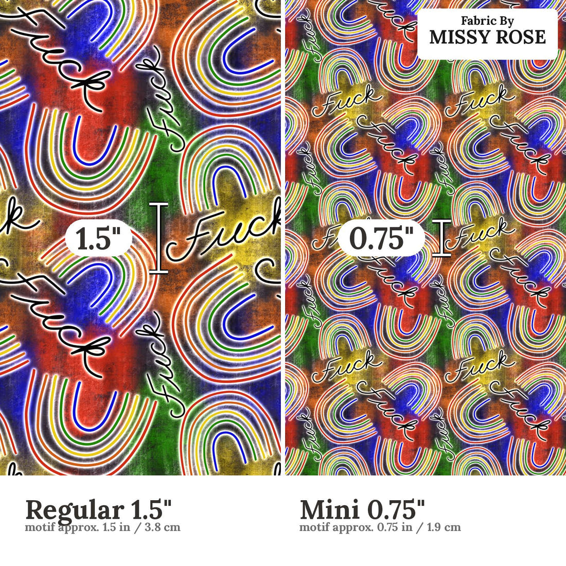 Profanity Fabric 408 Regular 1.5 inch vs Mini 0.75 inch print scale side by side | Fabric by Missy Rose