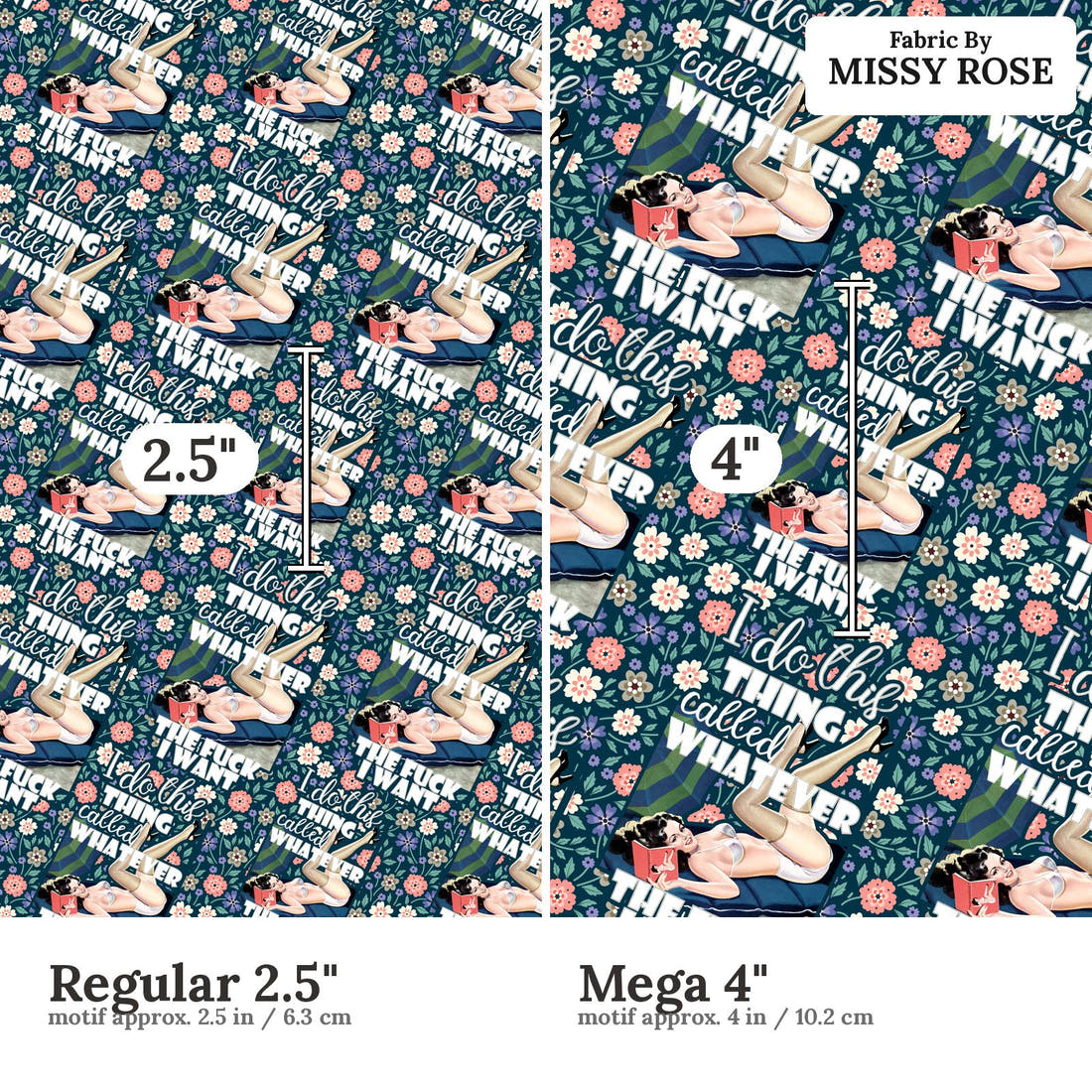 Profanity Fabric 41 Regular 2.5 inch vs Mega 4 inch print scale side by side | Fabric by Missy Rose