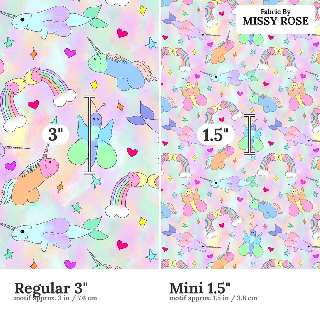 Profanity Fabric 410 Regular 3 inch vs Mini 1.5 inch print scale side by side | Fabric by Missy Rose