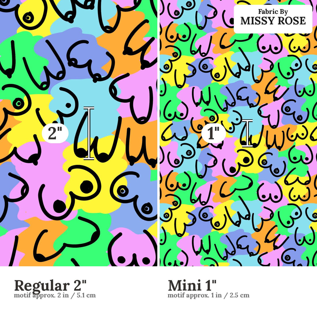 Profanity Fabric 411 Regular 2 inch vs Mini 1 inch print scale side by side | Fabric by Missy Rose