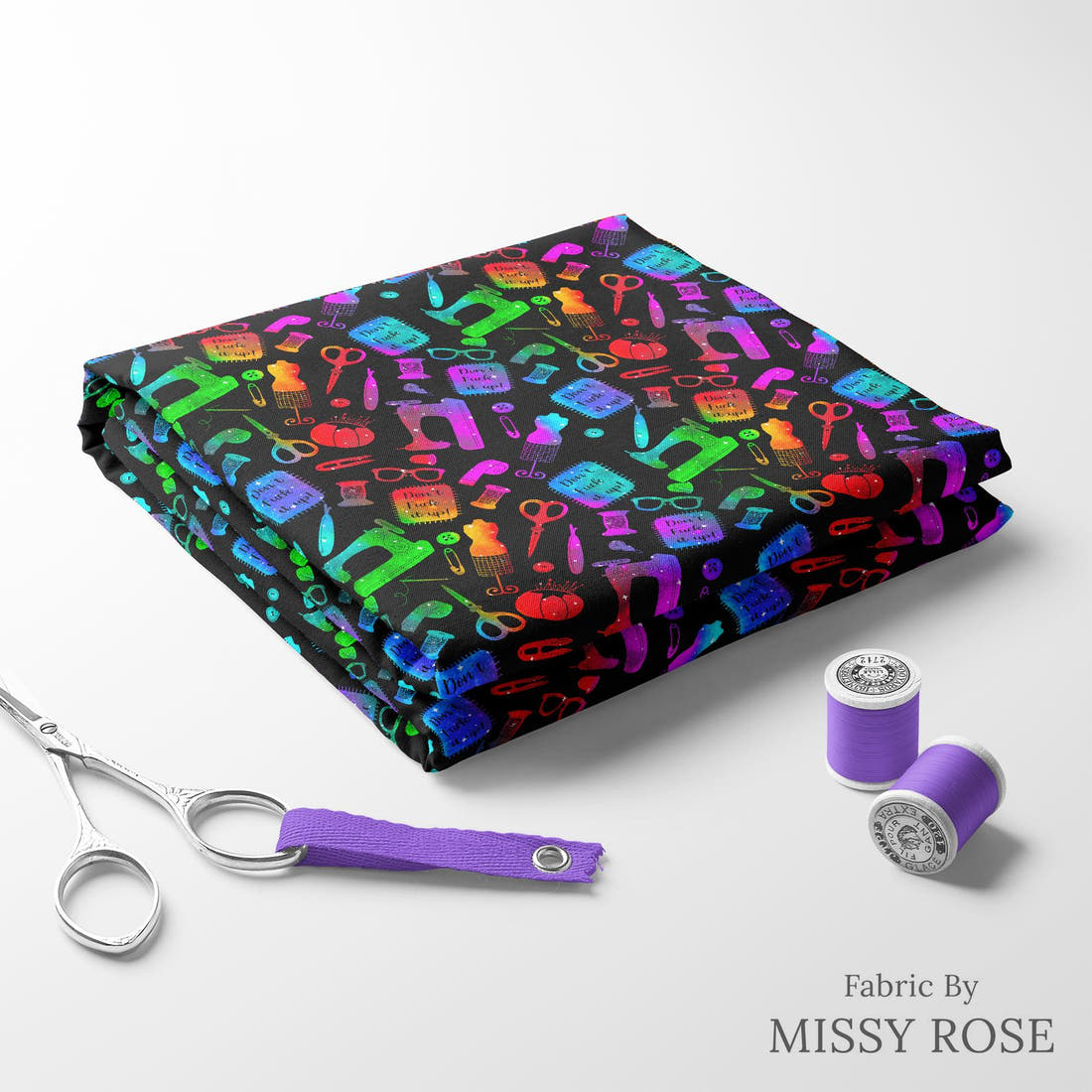 Profanity Fabric 413 folded fabric stack with matching thread - pre-order fabric Australia | Fabric by Missy Rose