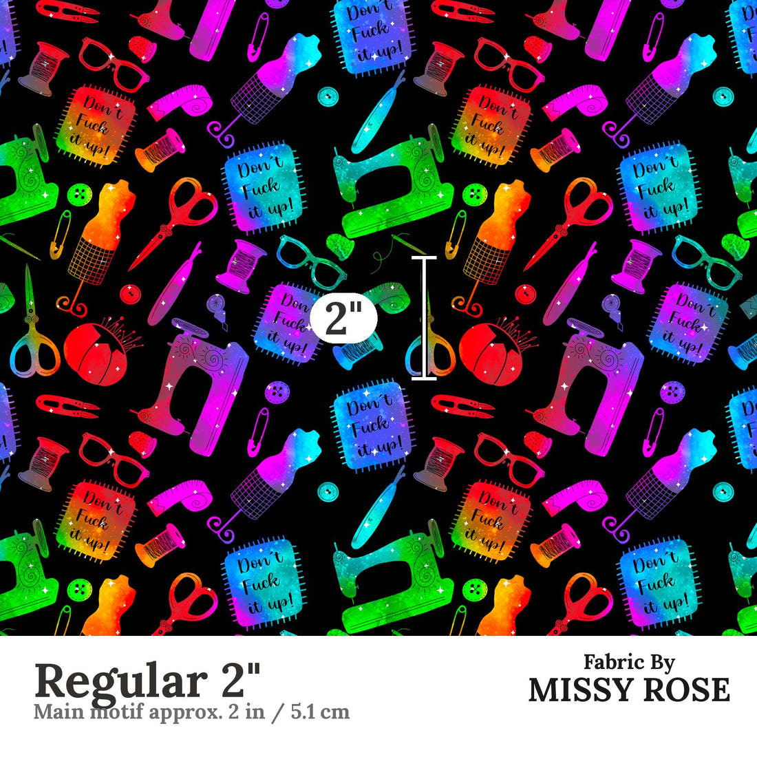 Profanity Fabric 413 Regular 2 inch print scale guide | Fabric by Missy Rose