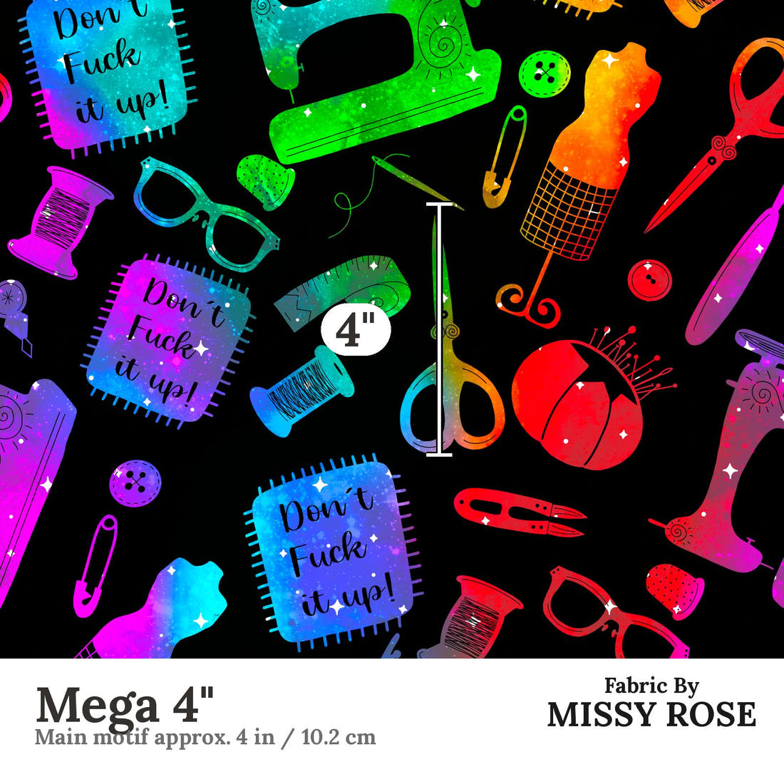 Profanity Fabric 413 Mega 4 inch print scale guide | Fabric by Missy Rose