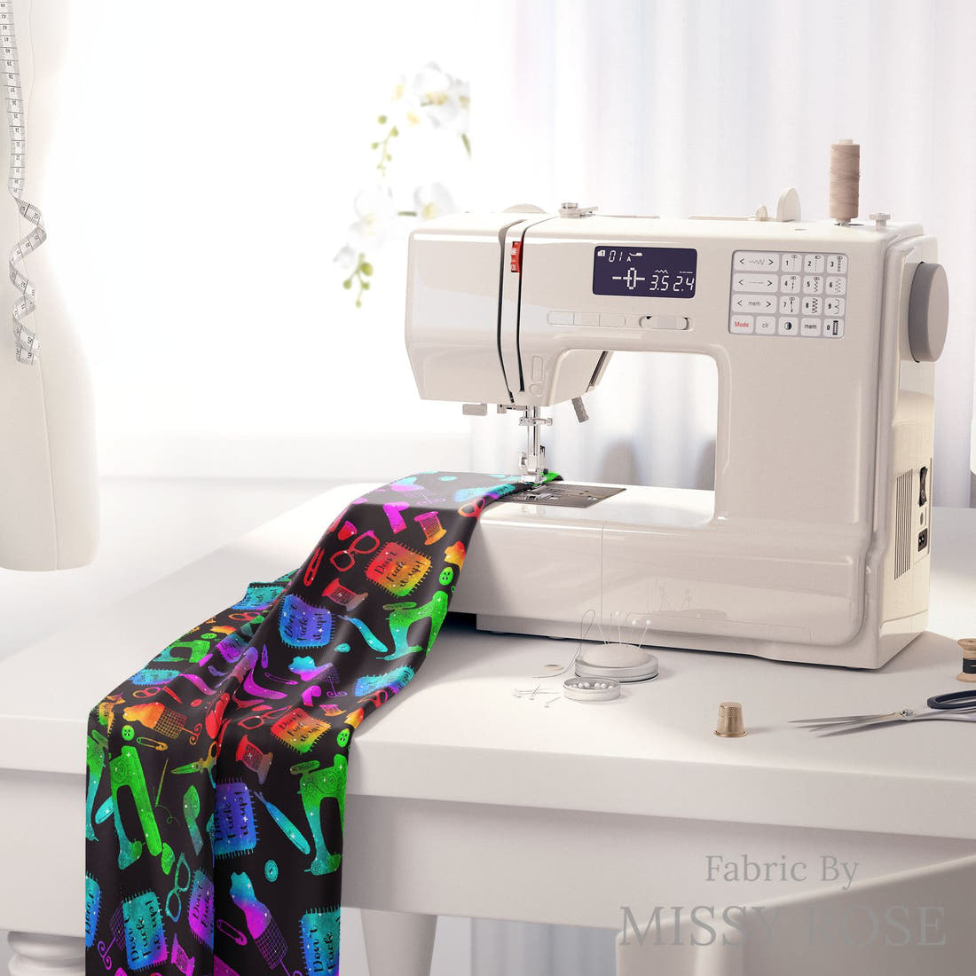 Profanity Fabric 413 on a sewing machine - premium fabric for sewing projects | Fabric by Missy Rose