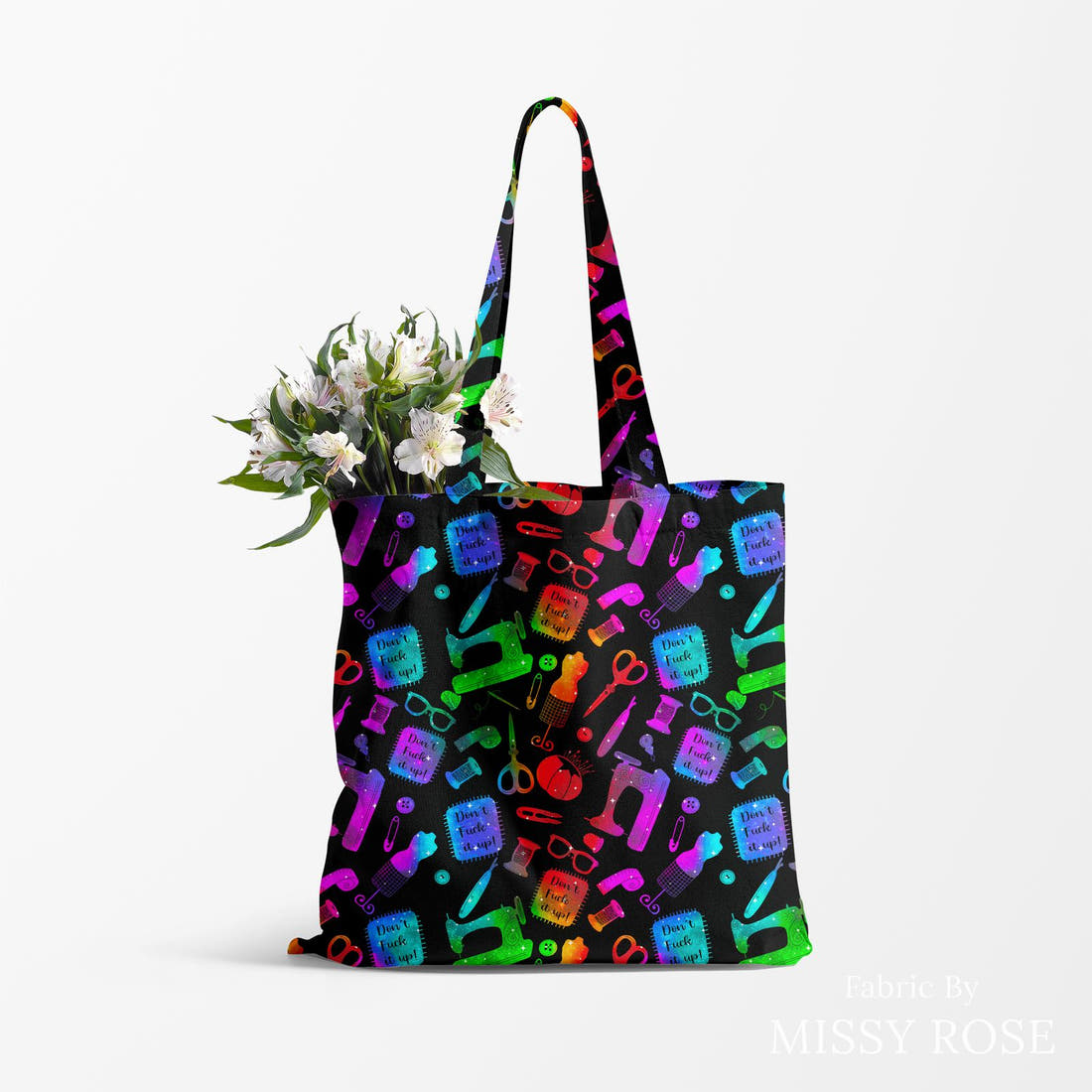Profanity Fabric 413 made up as a tote bag - see how the print looks made up | Fabric by Missy Rose
