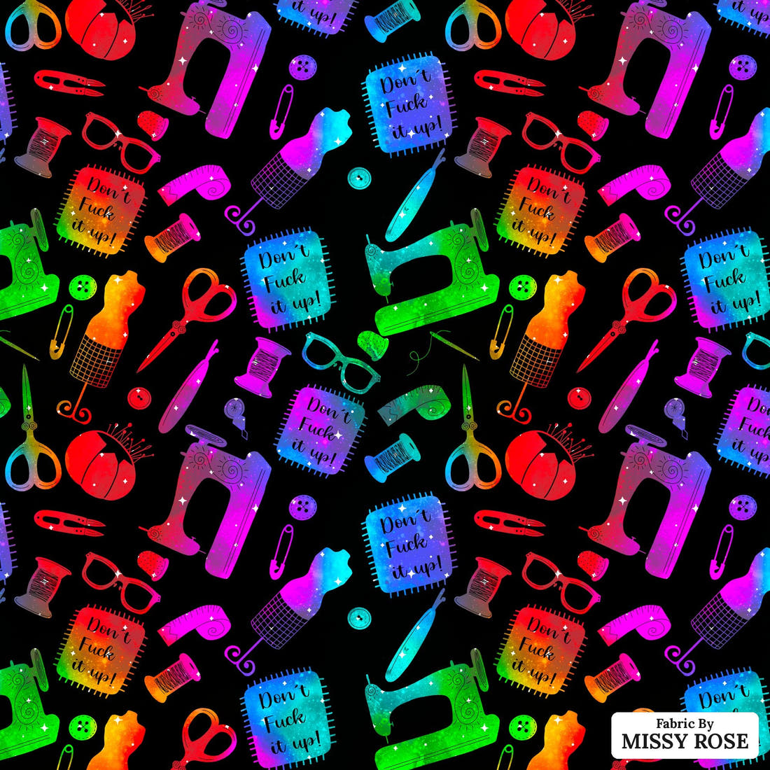 Profanity Fabric 413 - flat view of the print, zoom in for detail | Fabric by Missy Rose