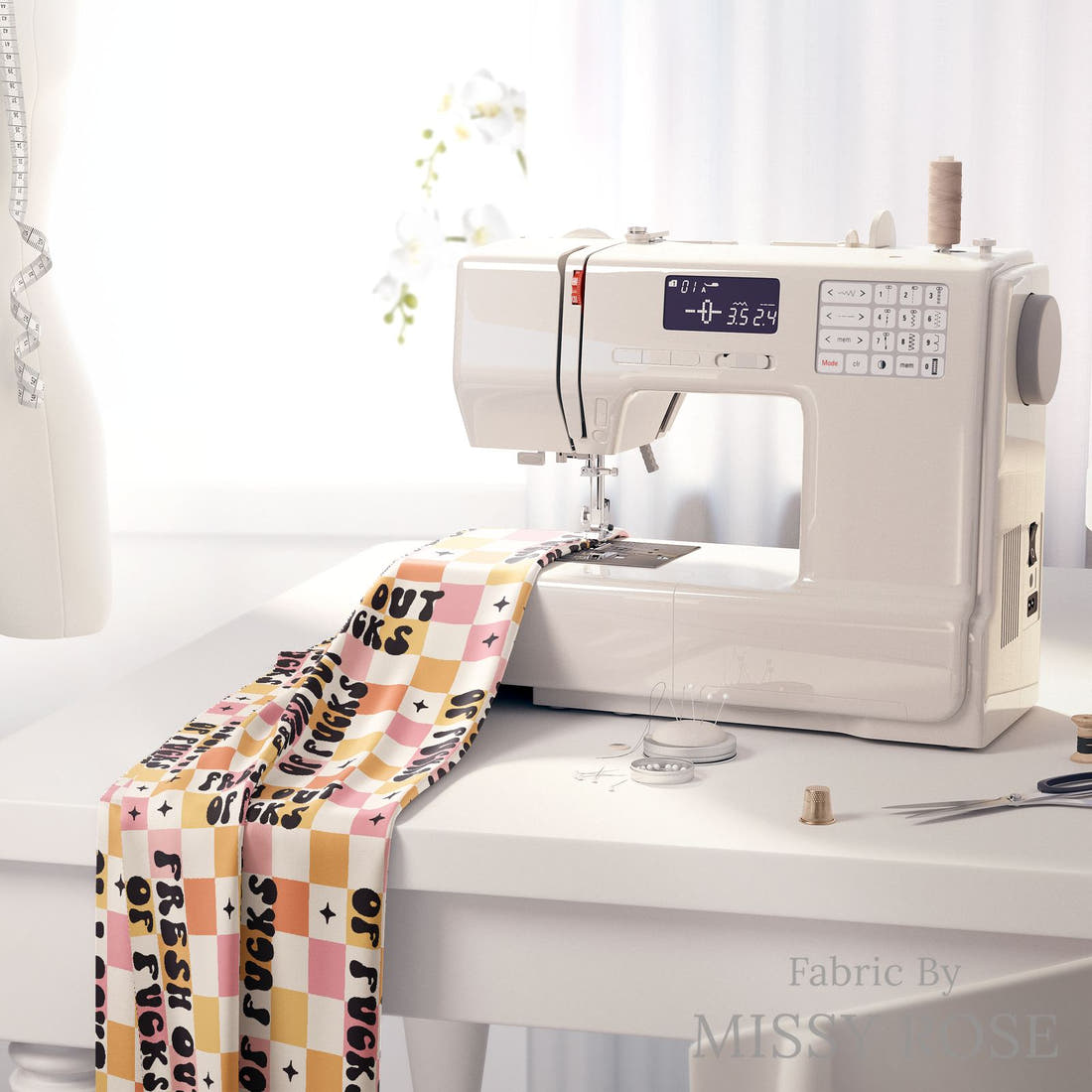 Profanity Fabric 416 on a sewing machine - premium fabric for sewing projects | Fabric by Missy Rose