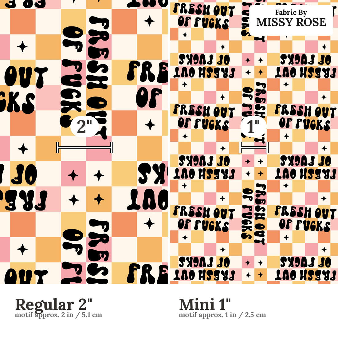 Profanity Fabric 416 Regular 2 inch vs Mini 1 inch print scale side by side | Fabric by Missy Rose