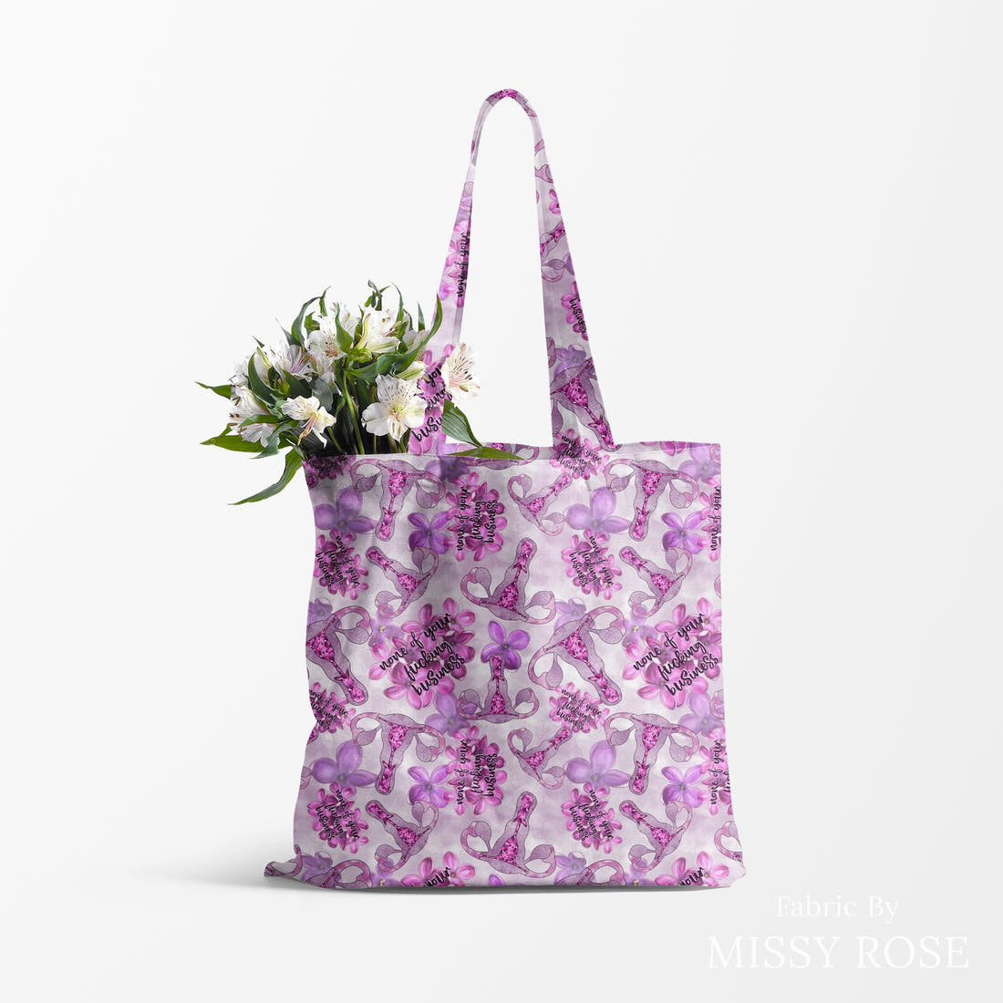 Profanity Fabric 417 made up as a tote bag - see how the print looks made up | Fabric by Missy Rose