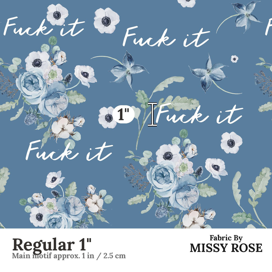 Profanity Fabric 418 Regular 1 inch print scale guide | Fabric by Missy Rose