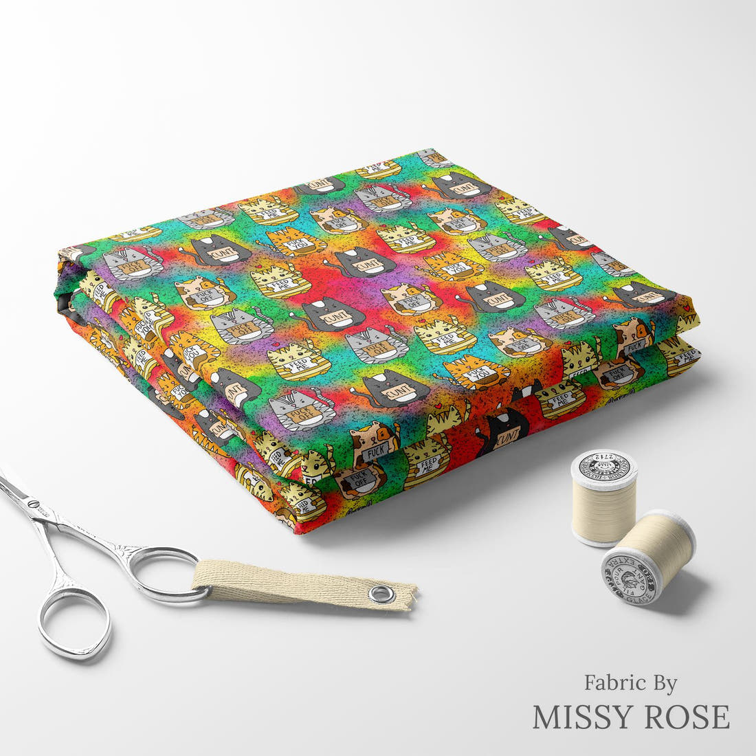 Profanity Fabric 419 folded fabric stack with matching thread - pre-order fabric Australia | Fabric by Missy Rose