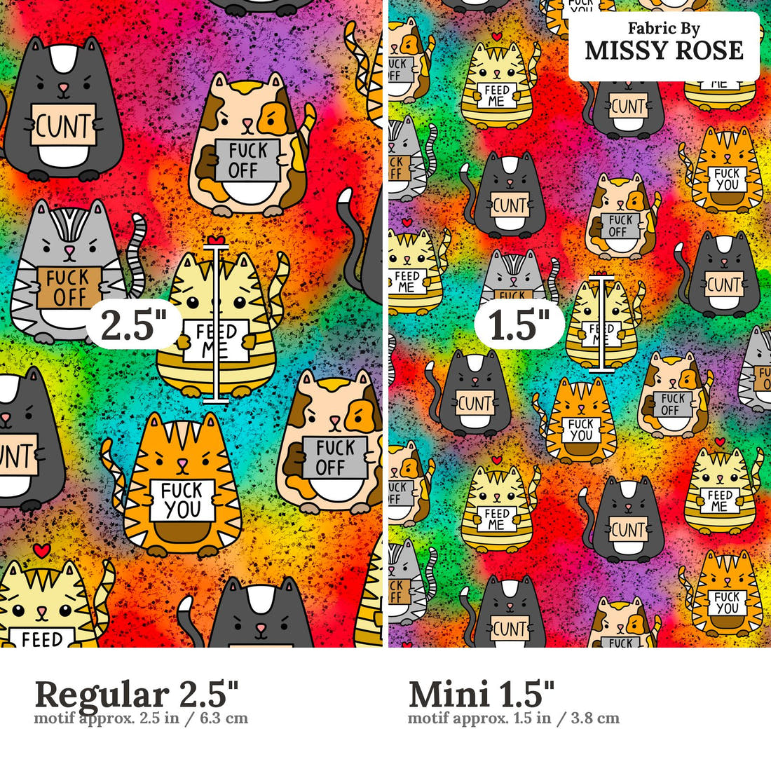 Profanity Fabric 419 Regular 2.5 inch vs Mini 1.5 inch print scale side by side | Fabric by Missy Rose