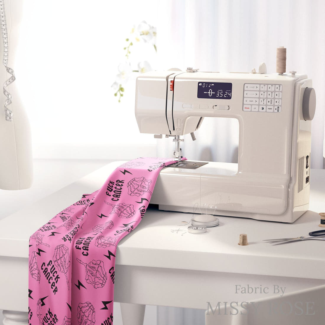 Profanity Fabric 420 on a sewing machine - premium fabric for sewing projects | Fabric by Missy Rose