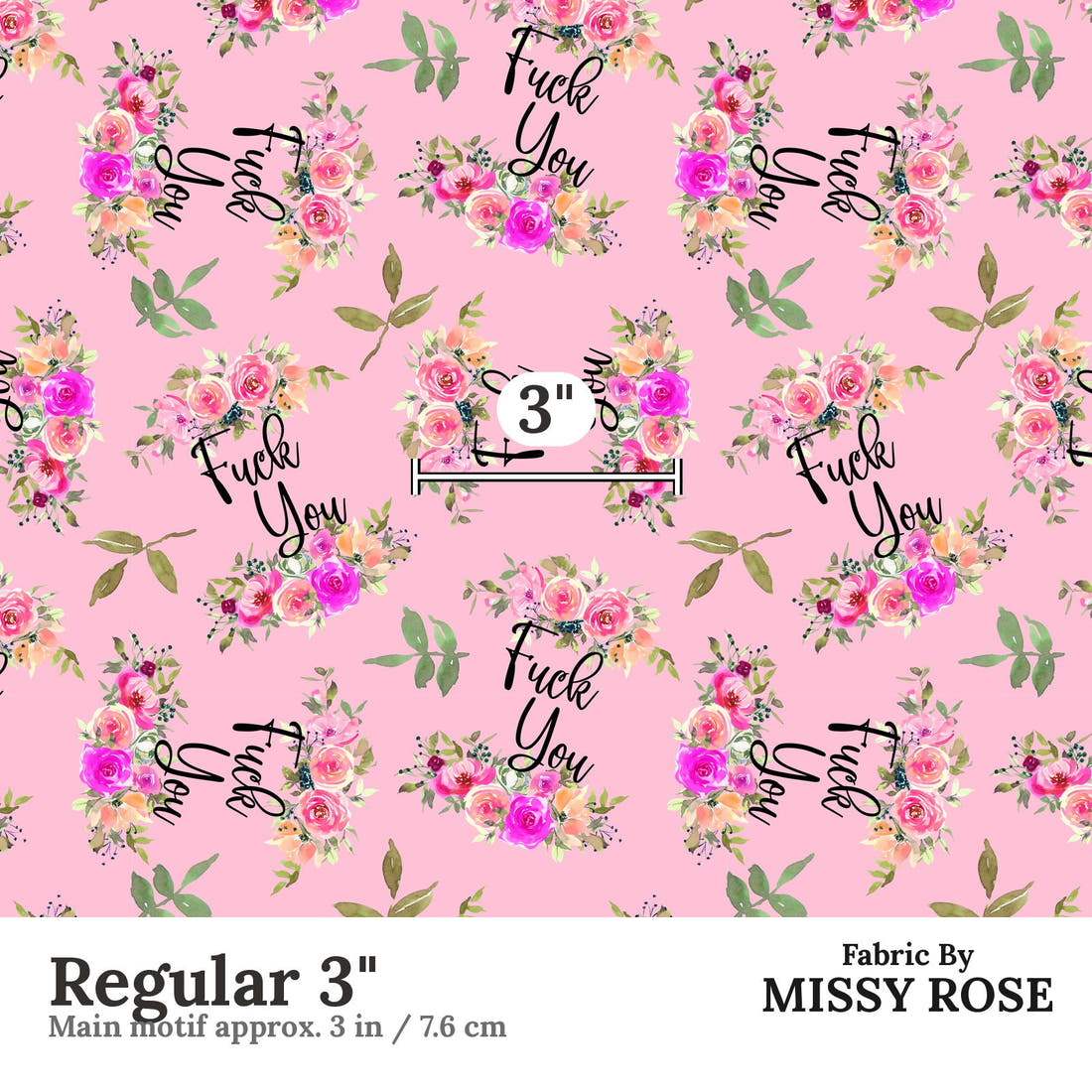 Profanity Fabric 421 Regular 3 inch print scale guide | Fabric by Missy Rose
