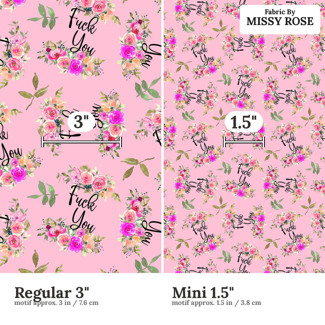 Profanity Fabric 421 Regular 3 inch vs Mini 1.5 inch print scale side by side | Fabric by Missy Rose