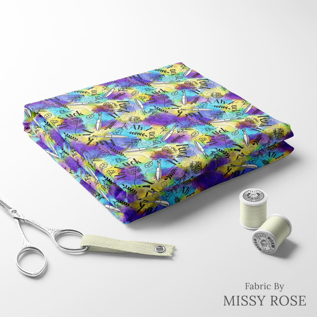 Profanity Fabric 422 folded fabric stack with matching thread - pre-order fabric Australia | Fabric by Missy Rose