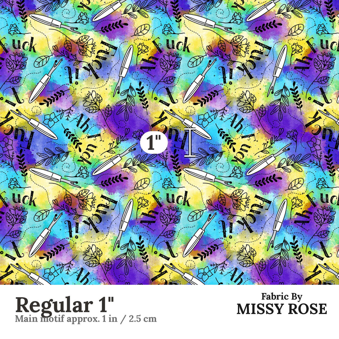 Profanity Fabric 422 Regular 1 inch print scale guide | Fabric by Missy Rose