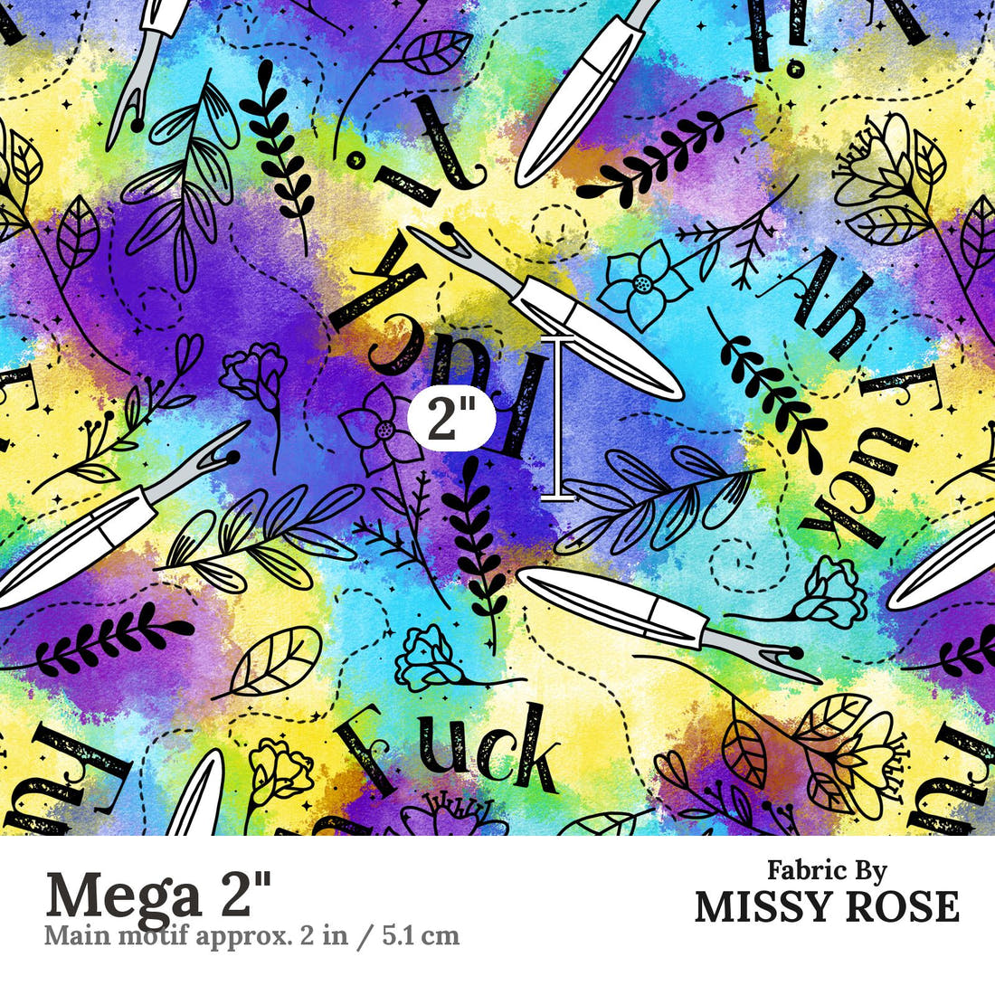 Profanity Fabric 422 Mega 2 inch print scale guide | Fabric by Missy Rose