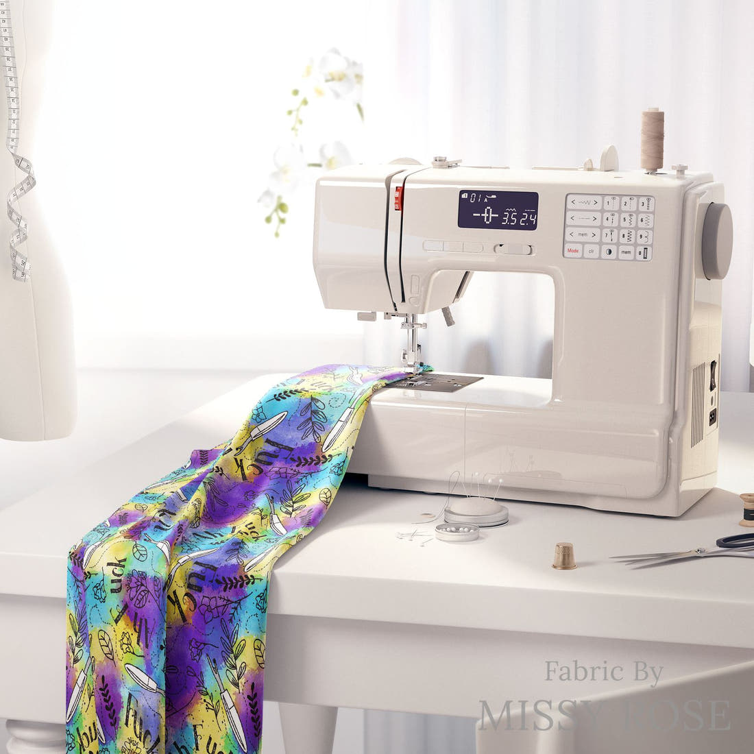 Profanity Fabric 422 on a sewing machine - premium fabric for sewing projects | Fabric by Missy Rose