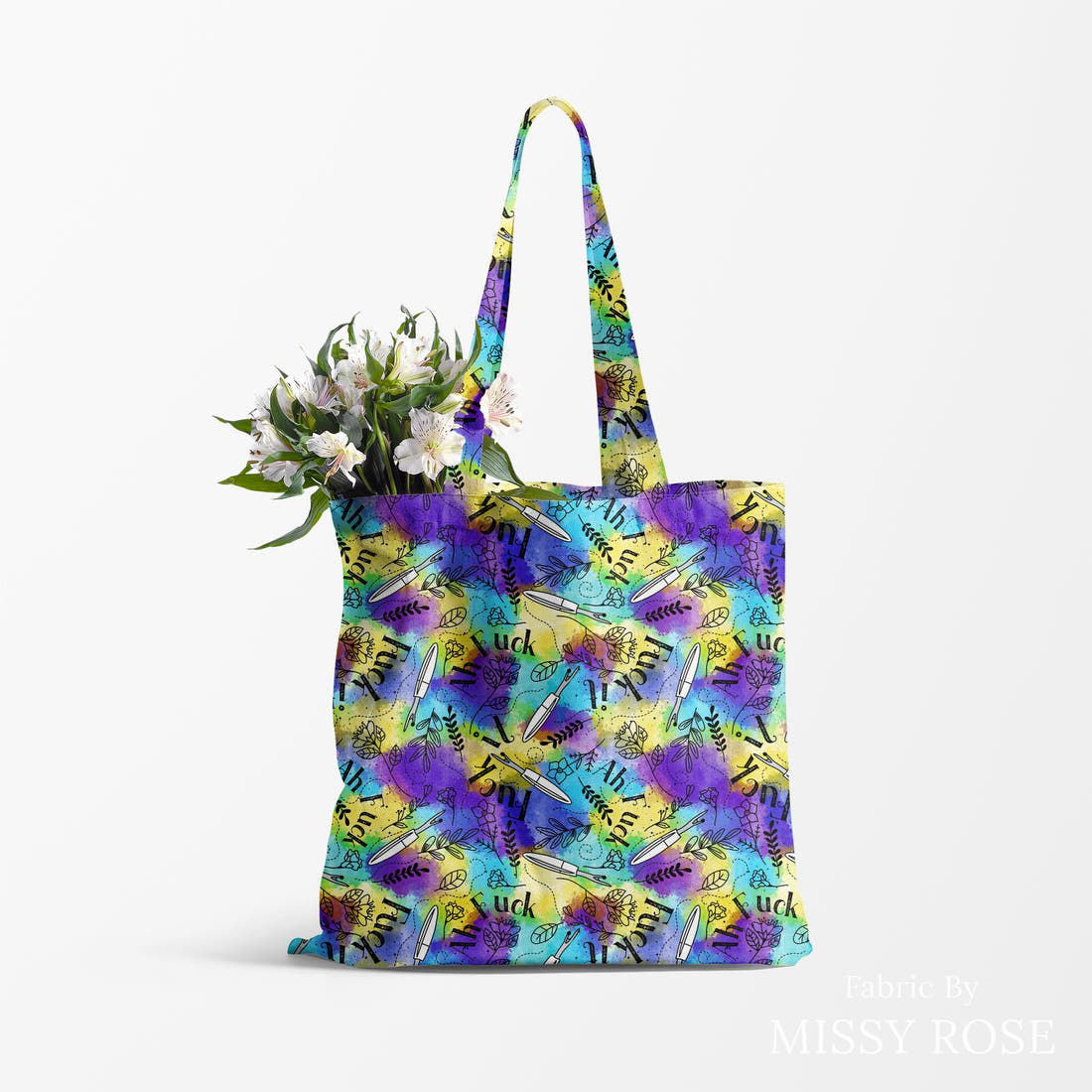 Profanity Fabric 422 made up as a tote bag - see how the print looks made up | Fabric by Missy Rose